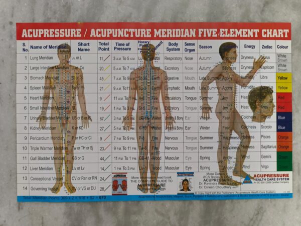 Acupressure/Acupuncture Meridian Five Element Chart ( 17×11 inch, 43×28 cm )